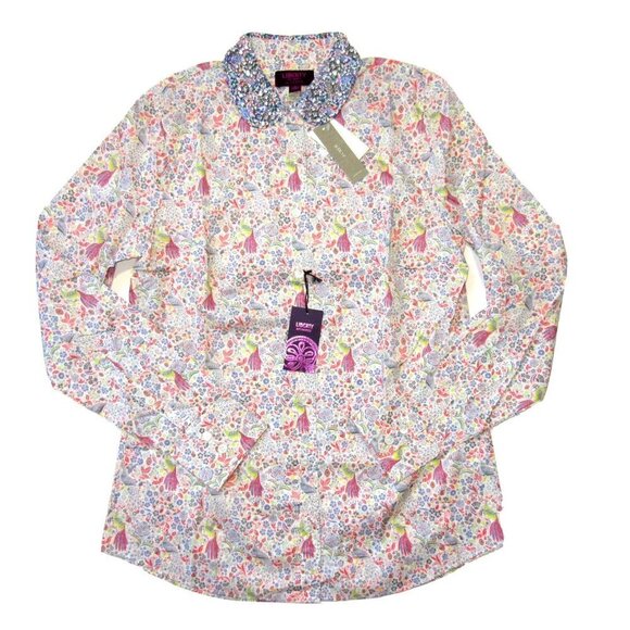 J. Crew Tops - NWT J.Crew Liberty Jeweled Collar Shirt in Junos Garden Peacock Floral 4